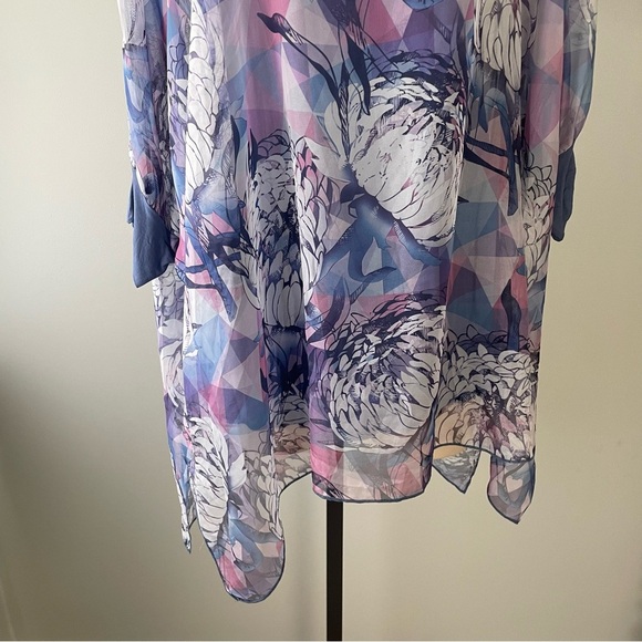Creation Silk Batwing Blouse Tunic Top Long Longline Floral Purple Size Small - Picture 4 of 9